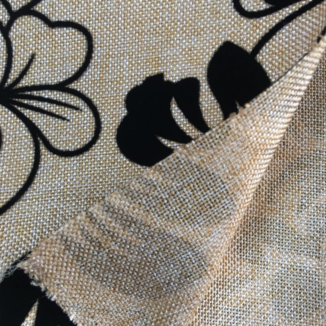 Plain Linen Flocking Upholstery Fabric for Sofa and Chair