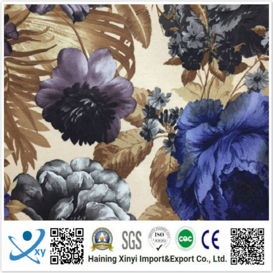 Latest Design Popular Retro Flower 100% Polyester Woven Imitation Linen Printed Fabric